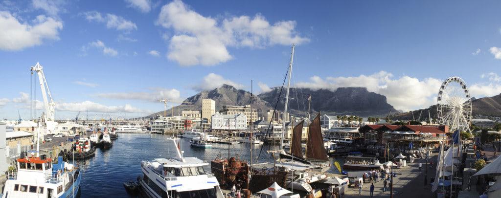 Panoramic of V&A waterfront at Cape Town, South Africa with Tabl